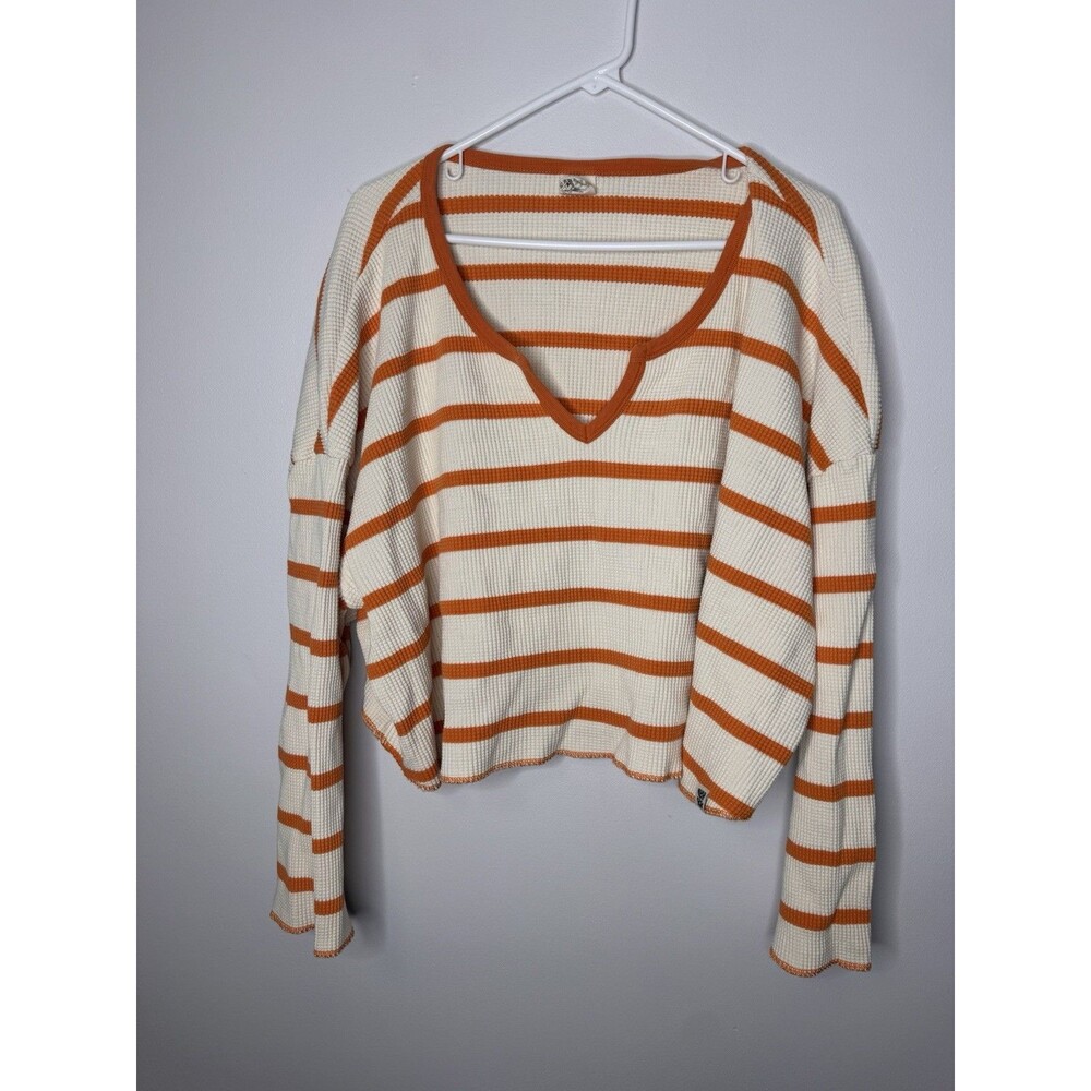 Lucy & Yak Roberta Long Sleeve Waffle Crop Top Orange 2XL